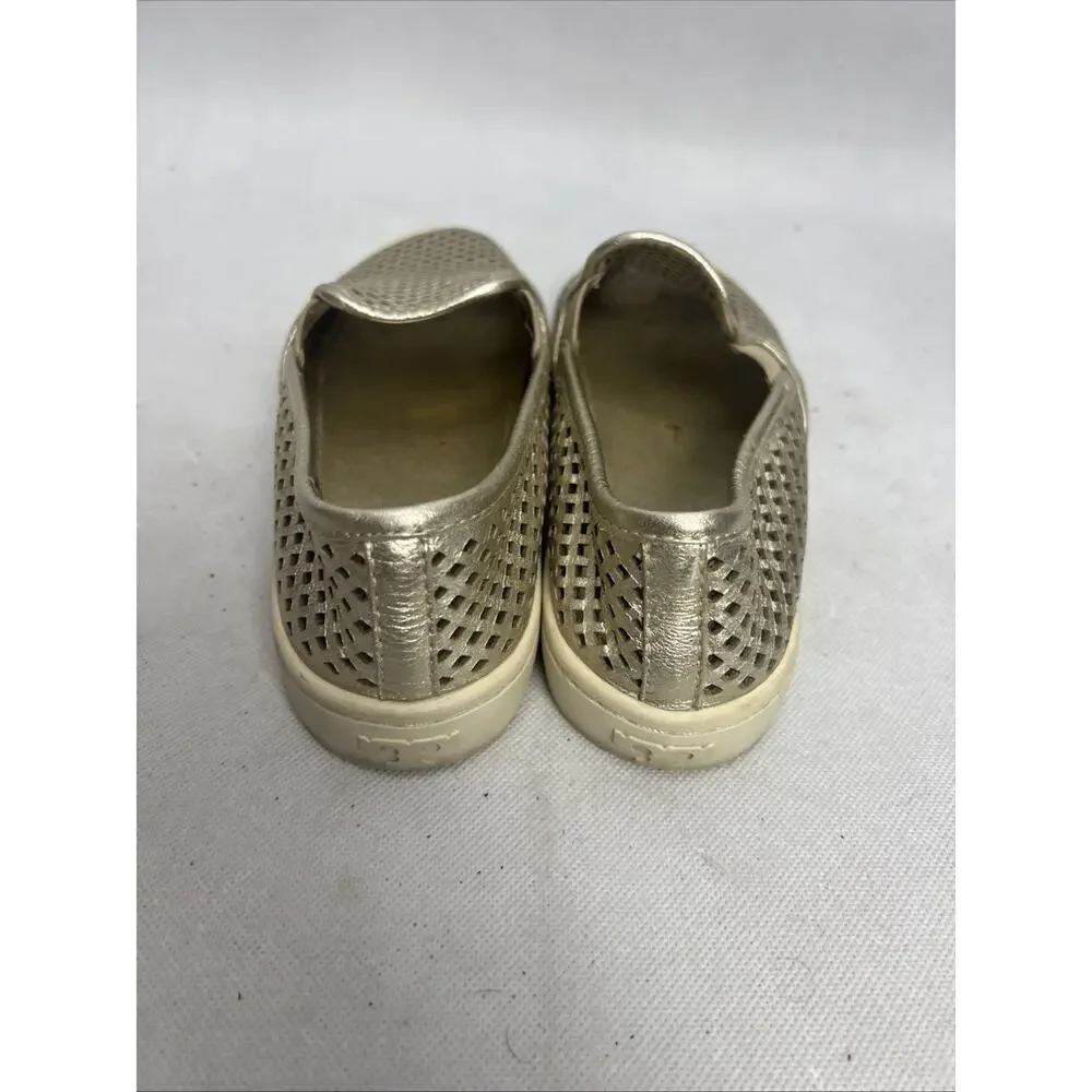 TORY BURCH Metallic Gold Size 6 Perforated Leather JESSE Slip-on Sneakers Flats